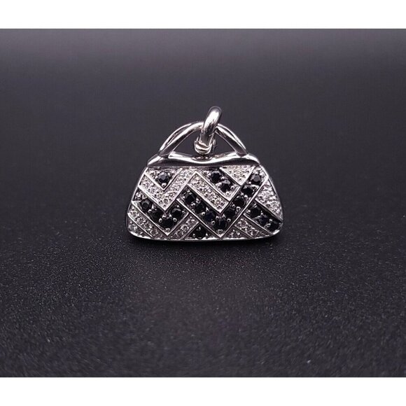 Mirabelle Jewelry - Mirabelle 18kt White Gold Diamond and Sapphire Purse Charm Pendant with Enhancer